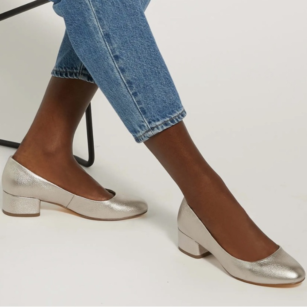 Elegant Leather Metallic Block Heel Pumps by Dune - NWT, size 6